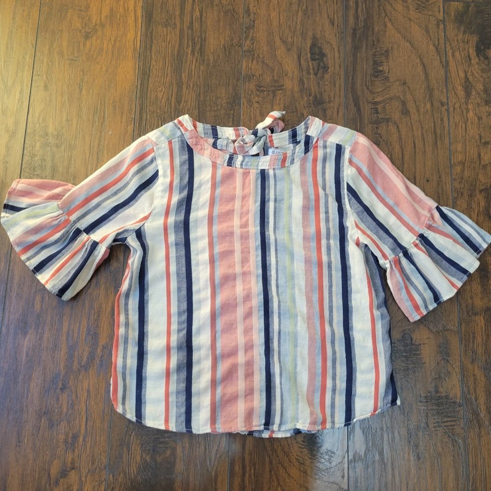 Susina Striped Linen Blend Ruffle Sleeve Shirt sz medium